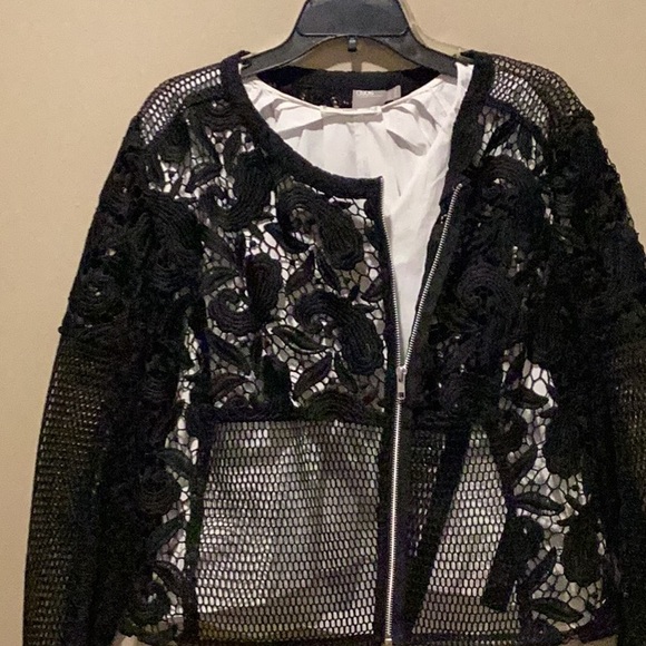 ASOS long sleeve netting/appliqué jacket.  Black size large 14 - Picture 2 of 7